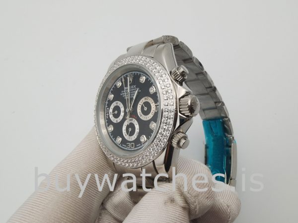 Rolex Daytona Diamant Lünette Schwarzes Zifferblatt Damen 40mm Uhr